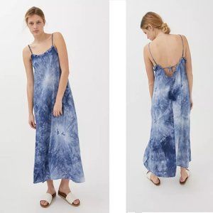 UO Moon River Tie-Dye Maxi Dress Size S Blue Loose Fit Ruffles Spaghetti Straps